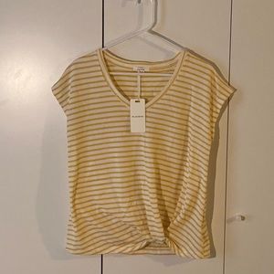 Pleione Yellow and White Striped Top, Size Small NWT